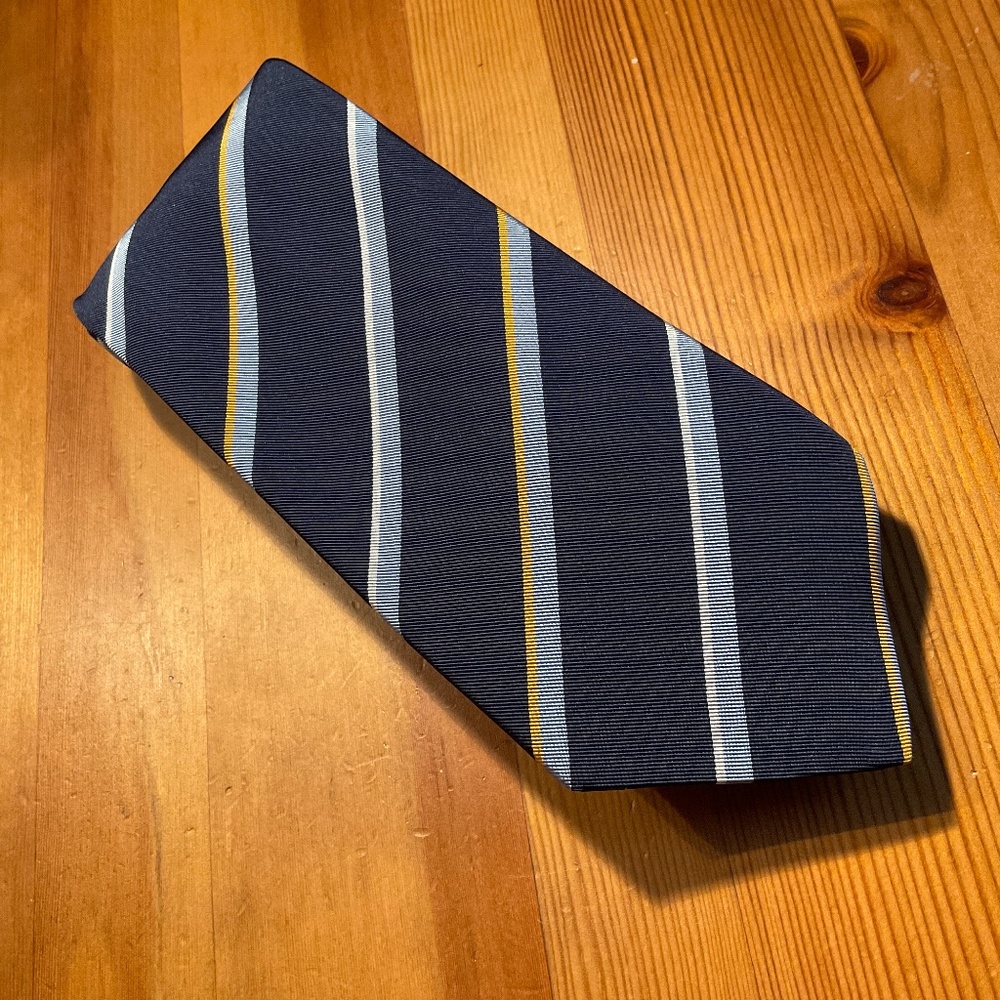 Battistoni Tie 100% Silk Navy Gray White and Gold